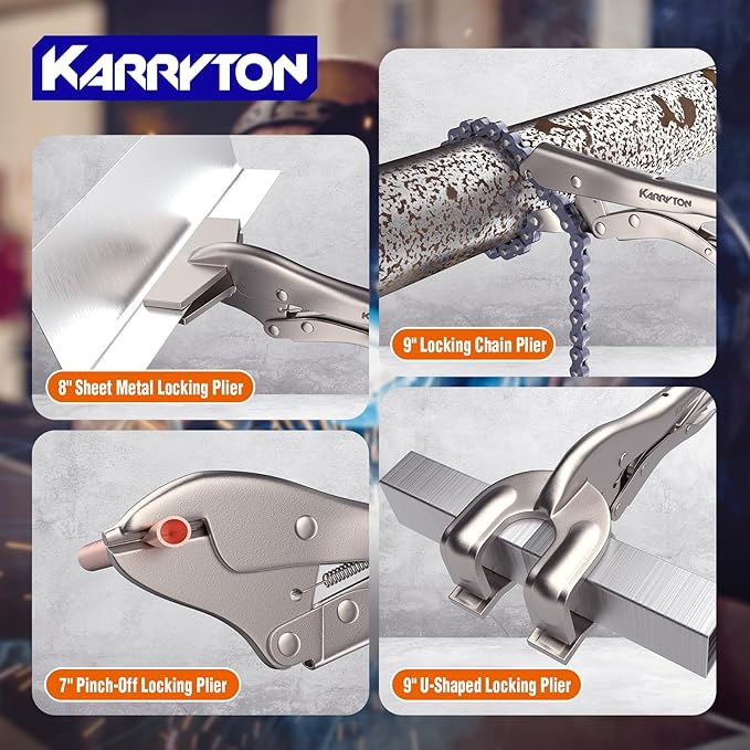 16PCS Locking Pliers Set, Carbon Steel, Fast Release, Curved Jaw, Long Nose, Straight Jaw, U-Shaped,Pinch Off,C-clamp, Chain Clamp, Sheet Metal Clamp w/Multifunction Oxford Tool Bag