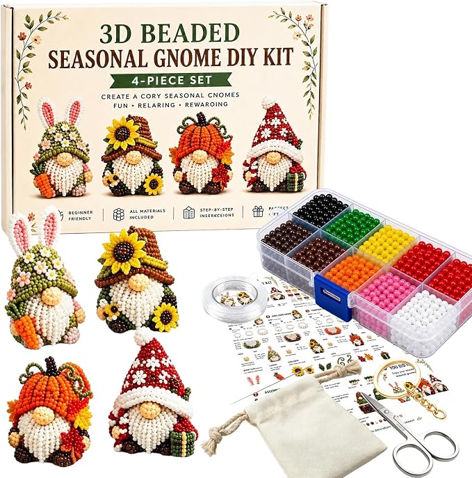 3D Beaded Gnome DIY Kit, Mini Beaded Gnome Craft Kit, Funny Handmade Gnome DIY by Unknown