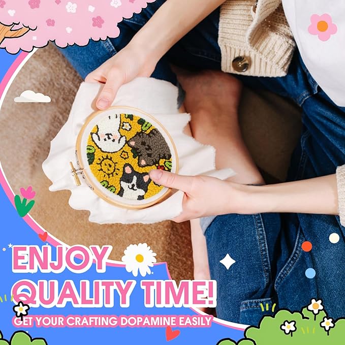 yuegool 2PCS Punch Needle Decoration Kit, Easy DIY Punch Needle Embroidery Kit - Image 3
