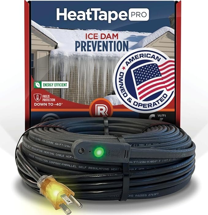 RADIANT SOLUTIONS HeatTapePro - Intelligent Commercial Grade Self-Regulating Heat Cable with GlowCap™ - 10 YR warranty - Ice Dam & Pipe Freeze Protection - 137 ft cable + 10 Ft Cord, 120V, 6 watts/Ft