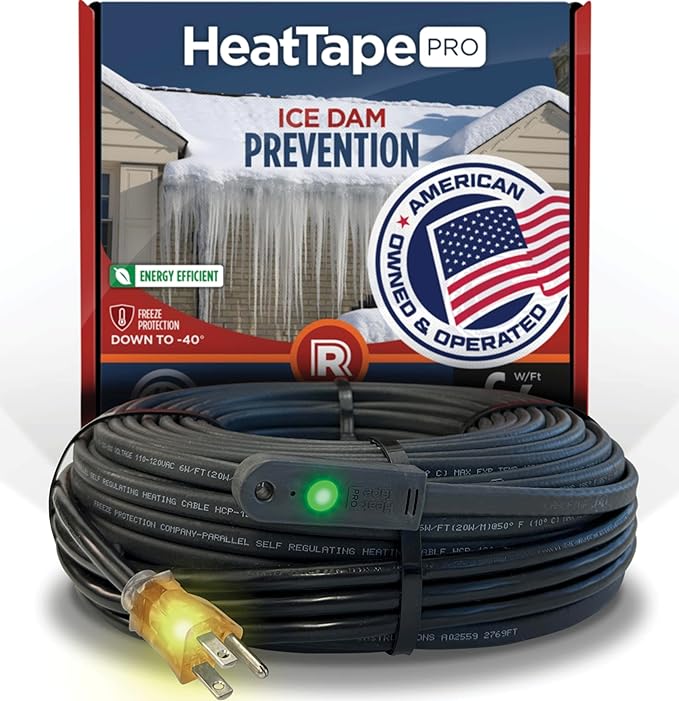 RADIANT SOLUTIONS HeatTapePro - Intelligent Commercial Grade Self-Regulating Heat Cable with GlowCap™ - 10 YR warranty - Ice Dam & Pipe Freeze Protection - 87 ft cable + 10 Ft Cord, 120V, 6 watts/Ft