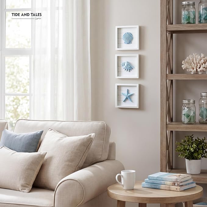 TideAndTales Blue Seashells and Starfish Coastal 3D Wall Art, Beach Wall Decor - Image 3