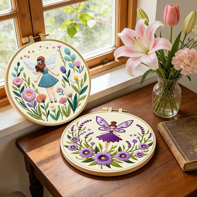 ERKOON Embroidery Kit for Beginners, 2 Set Flower Cross Stitch Set Include - Image 3