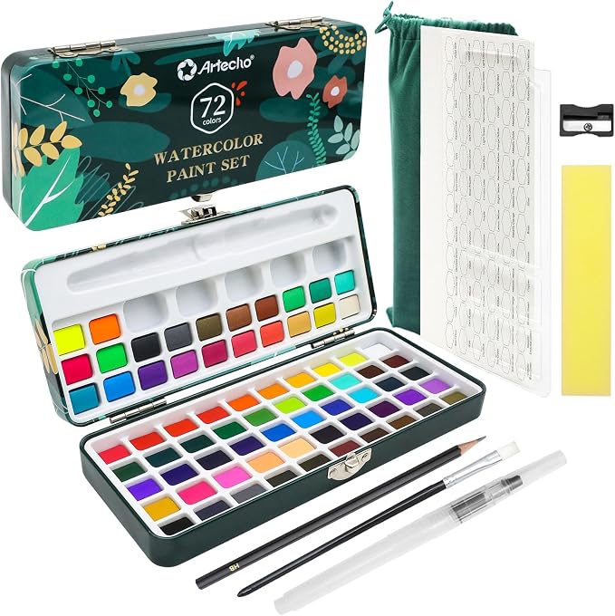 Artecho Watercolor Paint Set 72 Colors, Travel Watercolor Set by Artecho