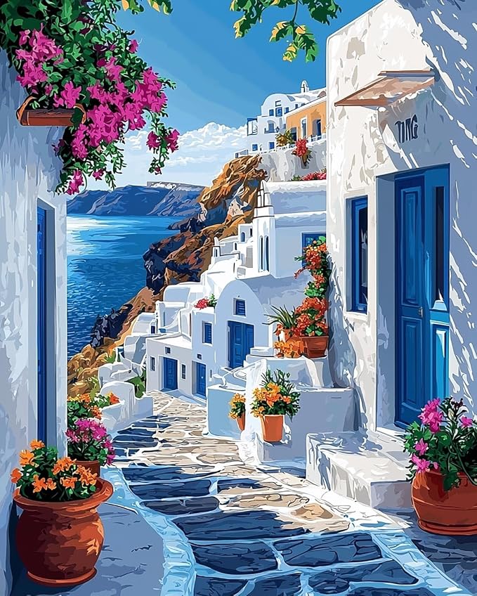Mrnsiet Paint by Number for Adults Beginners, Easy Seaside Town Paint by by Mrnsiet