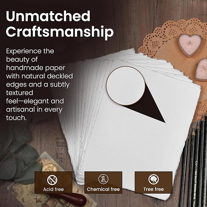 LEATHER VILLAGE Offwhite Deckled Edge Handmade Watercolor Paper 12x16 | 50 - Image 3