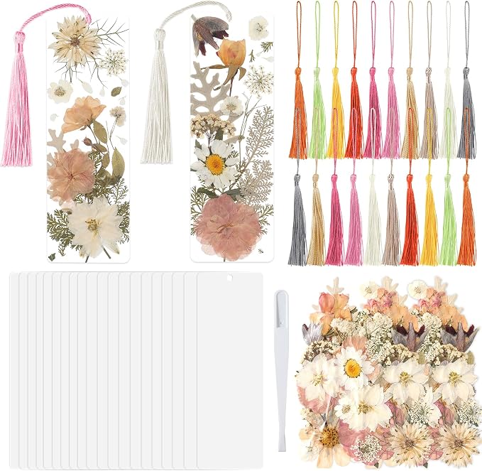 20 Sets Dried Flower Bookmark Making Kit Transparent Bookmark DIY Projects by Afniimyapt