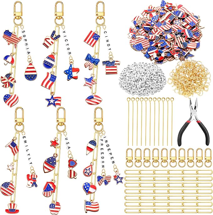 CraftyDream 558 Pcs American Flag Charm Keychains Making Kit Patriotic Charms by CraftyDream
