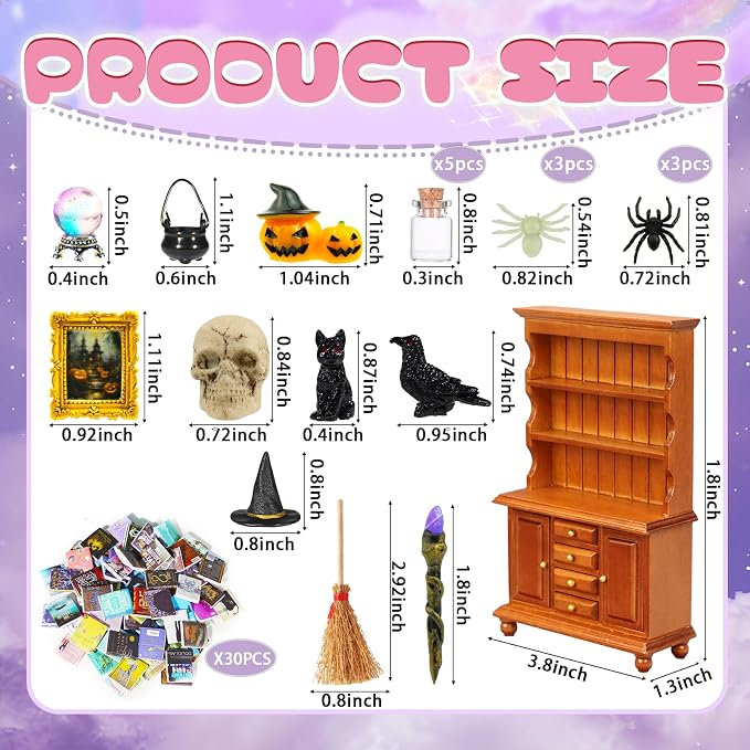 Rileryan 53 Pcs 1:12 Scale Magic Witchy Mini House Kit Halloween Miniatures - Image 2