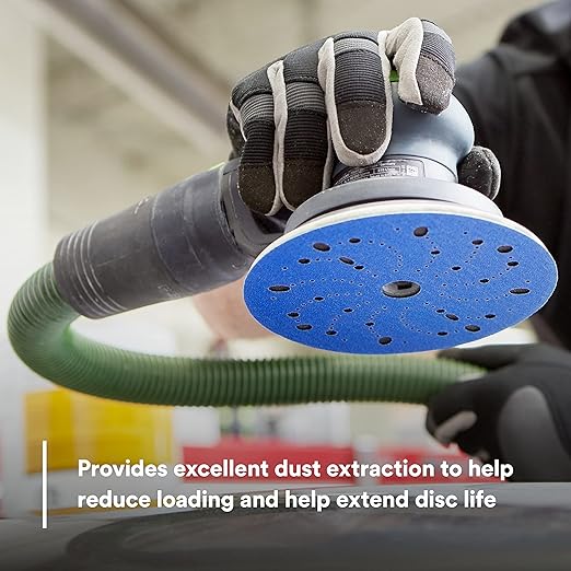 3M Hookit Blue Abrasive Discs 36184, Multi-Hole, 6 in, 800+ Grade, Pack of 50, Virtually Dust-Free, for Auto Sanding, Body Repair, Featheredging, Primer Sanding, Paint Preparation, E-Coat Sanding