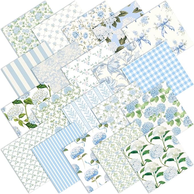 HunnmingRe 20 Pcs 10''x10'' Hydrangea Quilting Fabric Square Bundle Watercolor by HunnmingRe
