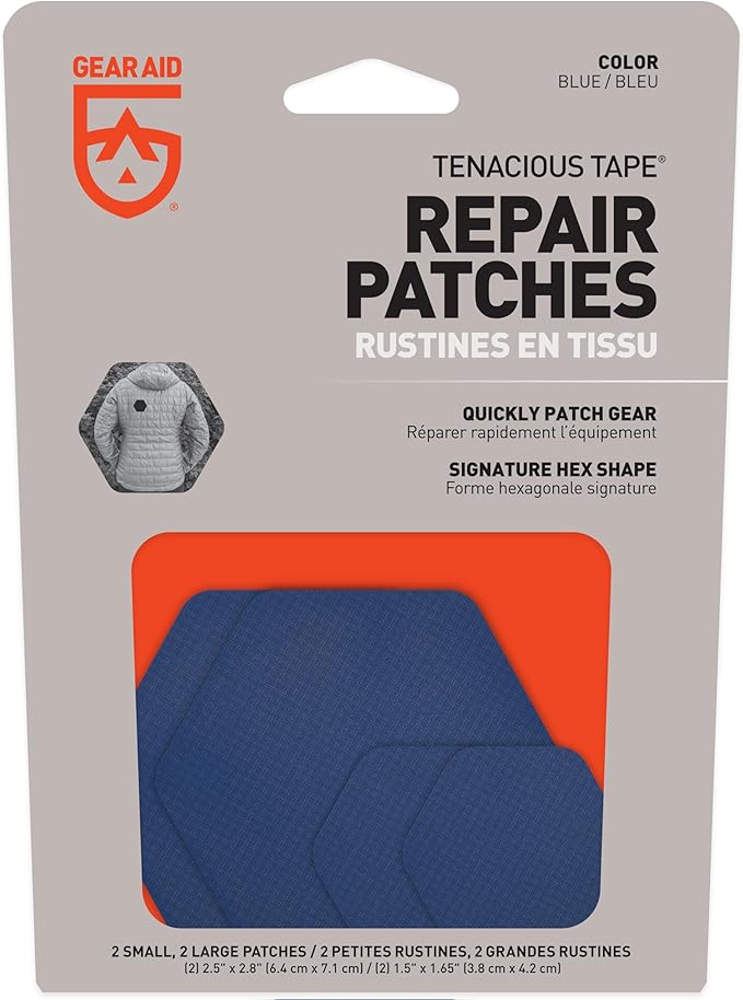 GEAR AID Tenacious Tape Hex 2.5” and 1.5” Repair Patches, Peel-and-Stick to Fix Holes and Burns in Down Jackets, Rain Gear, Tents, Tarps and More