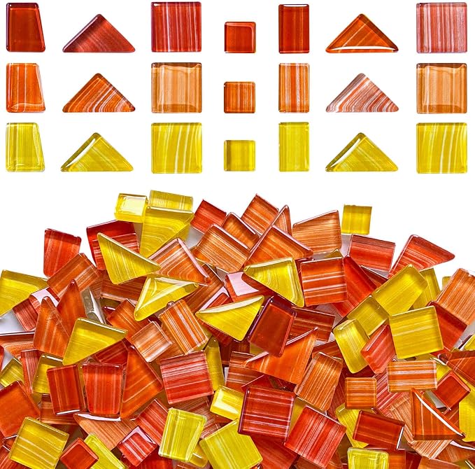 LITMIND 1.1LB Yellow-Orange Mix Striped Crystal Glass Mosaic Tiles – Assorted by LITMIND