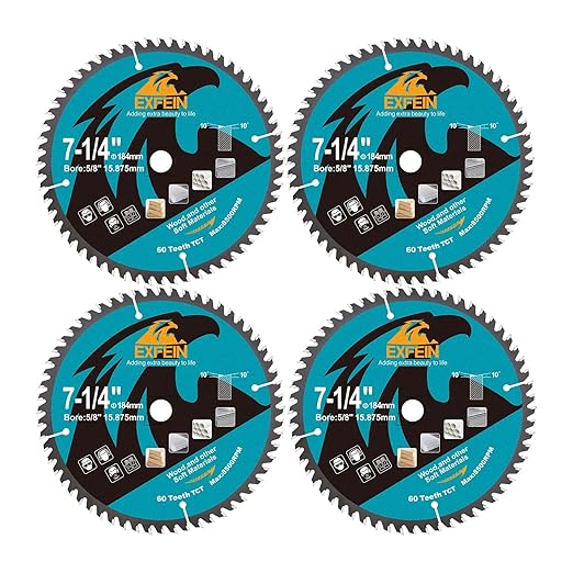 7-1/4 Inch Miter/Table Saw Blades 4pcs, 60 Teeth ATB TCT Fine Finish Wood Cutting Circular Saw Blade with 4/5 Inch Arbor