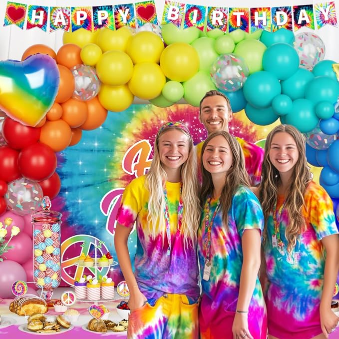 Tie Dye Birthday Party Decorations – 112PCs Rainbow Tie Dye Themed Party - Image 6