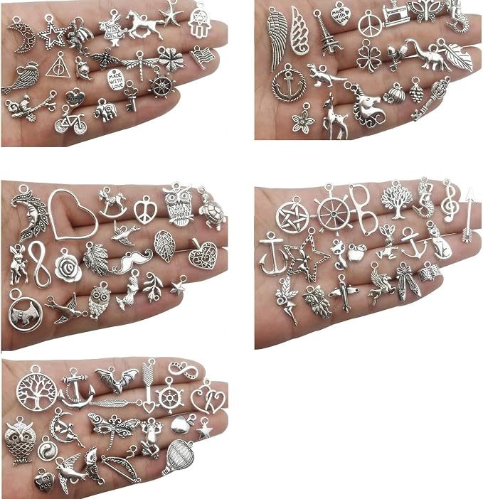 Youdiyla 200 Mixed Charms Collection, Antique Silver Tone, Charms Metal Pendant - Image 3