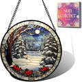 Cedar Snowscape Acrylic Suncatcher Faux Stained Glass Window Hanging 11.8" | by Unknown