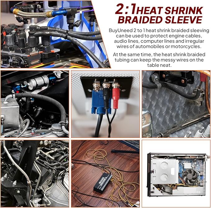 Heat Shrink Braided Sleeving Fabric Tubing 2 in 1 Wiring Harness Tubing Abrasion Resistant Cable Sleeve for Protection Wire/Sheath/Irregular Shape Hose (1/2"-13ft)