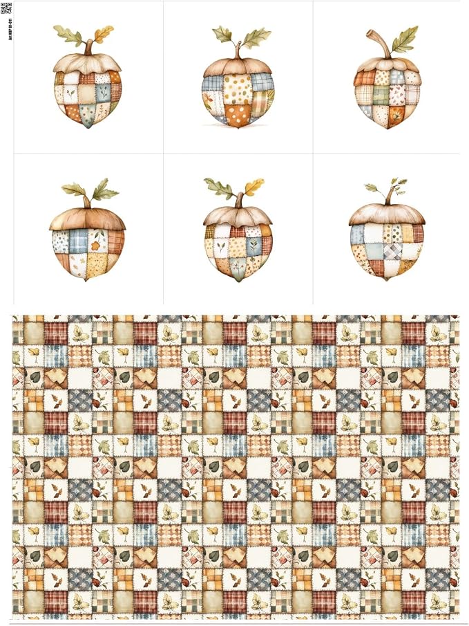 Patchwork Acorn Autumn Cotton Fabric Panel – 6 Designs + Bonus Sheet 29.5×19.6 by FabricsTown
