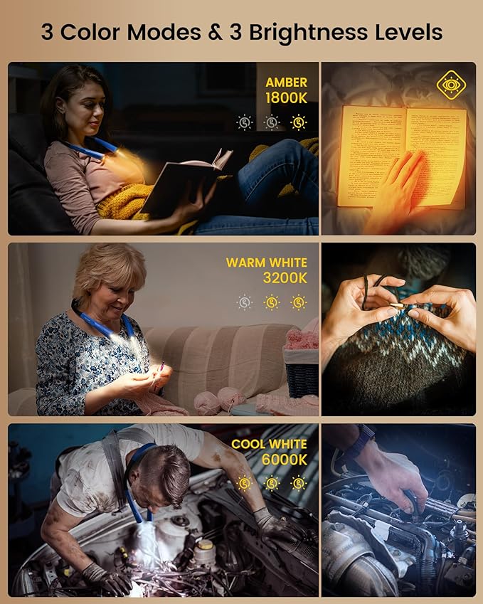 Glocusent Upgraded LED Neck Reading Light, Book Light - Image 3
