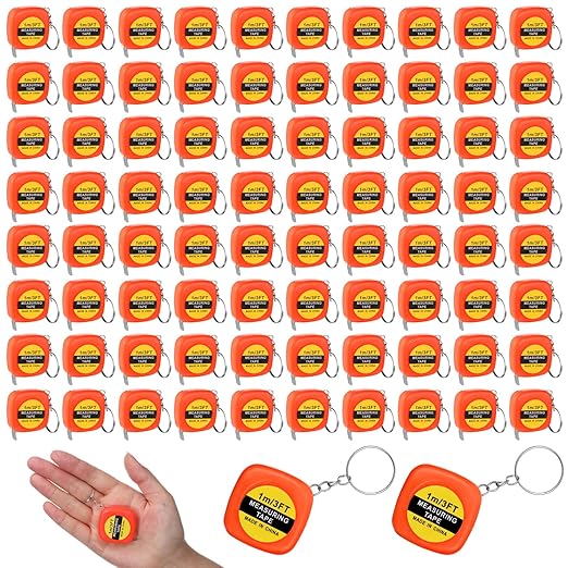 80 Pack Mini Tape Measure Keychains, 3ft/ 1m Functional Small Retractable Measuring Tape Portable Easy Read Pocket Measurement Tape for Birthday Party Favors Engineer Crafter Daily Use(Orange)