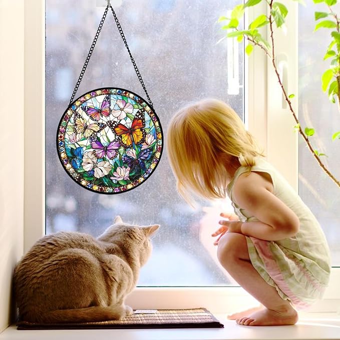 DASTOLL Stained Glass Window Hanging, Colorful Butterfly Suncatcher - Image 2