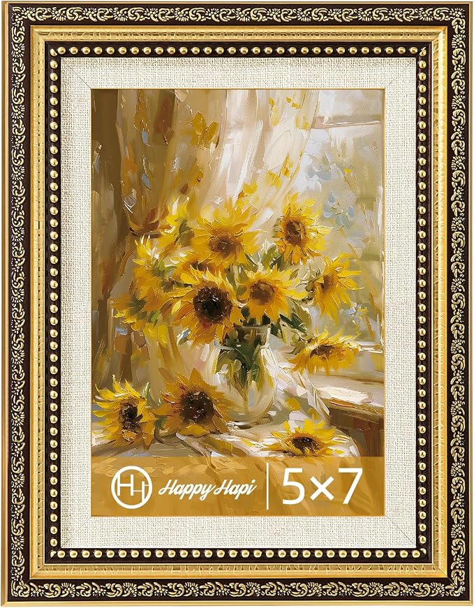 HappyHapi 5x7 Picture Frame Gold, Vintage Frames, 1 Pack | Vintage Picture by Happyhapi