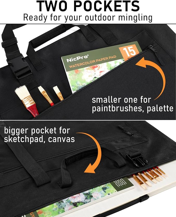 Nicpro Light Weight Art Portfolio Bag, 32 x 42 Inches Waterproof Art Portfolio - Image 6
