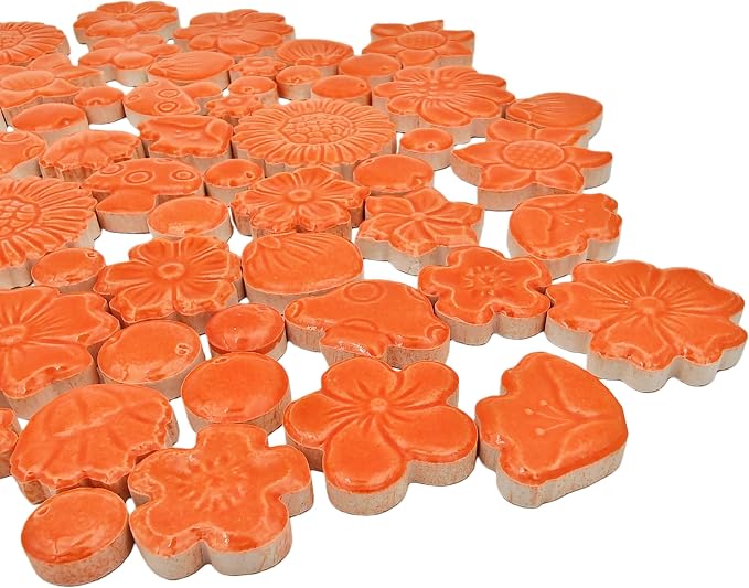 500g/1.1lb Ceramic Mosaic Tiles Mixed Shapes of Flowers, Mushrooms - Image 2