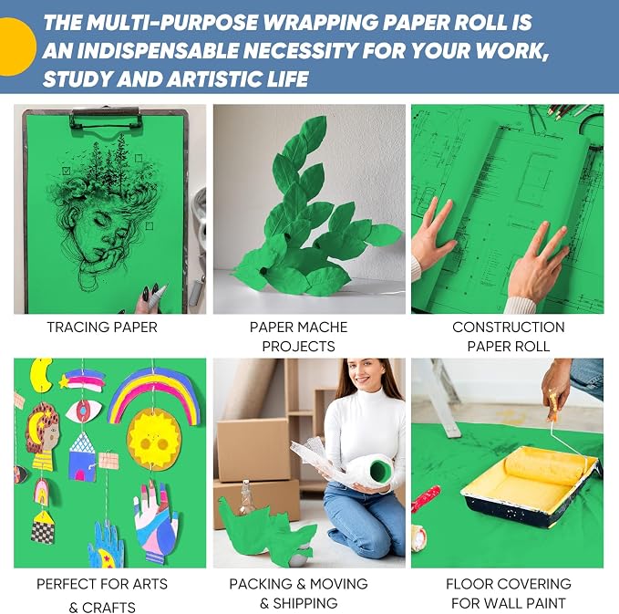 Donyang Parrot Green Wrapping Paper 15"x900", Solid Color Green Kraft Paper Roll - Image 3