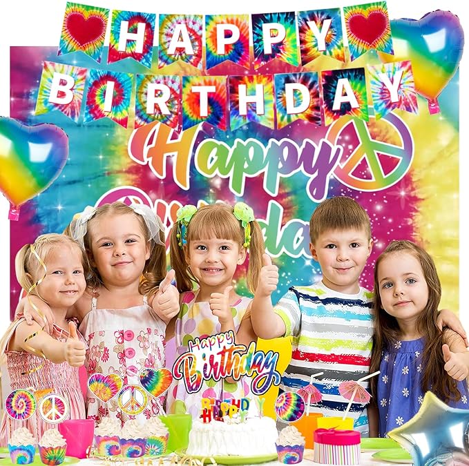 Tie Dye Birthday Party Decorations – 112PCs Rainbow Tie Dye Themed Party - Image 7