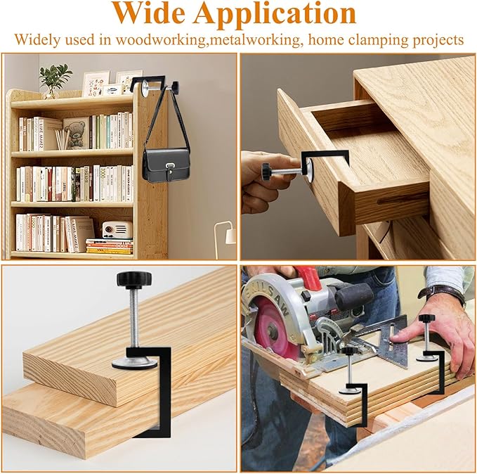 8Pcs C Clamps for Woodworking, Small Heavy Duty Adjustable Desk G-Clamp, Cabinet Clamps Face Frame Clips with Stable Wide Jaw Black For Workpiece Fixing Welding Mounting Hand Tool Parts
