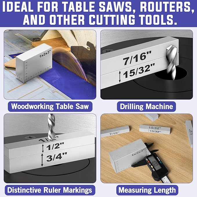 Setup Blocks Woodworking,15 Pcs Setup Height Gauge Set with Laser-Engraved Markings, Precision Woodworking Measuring Tools for Router and Table Saw, All Aluminum