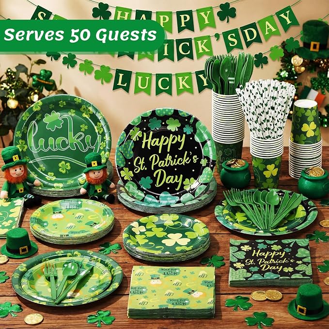 450 Pcs Happy St. Patrick's Day Tableware Set Decorations, Lucky Green Shamrock - Image 6