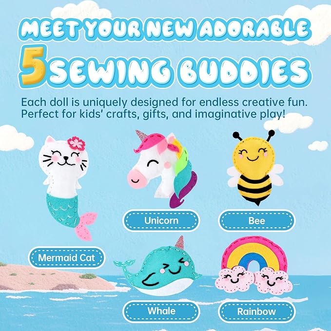 Cymbana Kids Sewing Kit, DIY Felt Plush Animals Unicorn Sewing Kit - Image 2