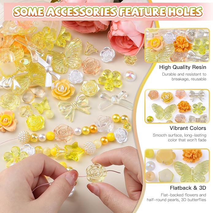 350 Pieces 3D Resin ABS Colorful Rose Flower Bows Butterfly Charms - Image 5