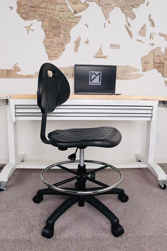 Chair Master (Medium Bench Stool, Self Braking Casters Easy to Clean! Ergonomic Polyurethane Stool. Seat Height Range 18"-26". Home Office Lab Workstation.