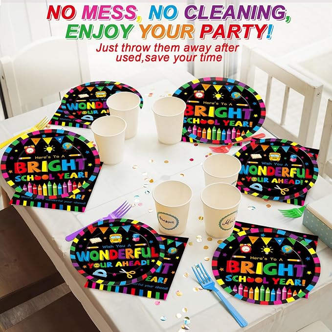 100PCS Back To School Decorations School Season Supplies Paper Plates Napkins - Image 8