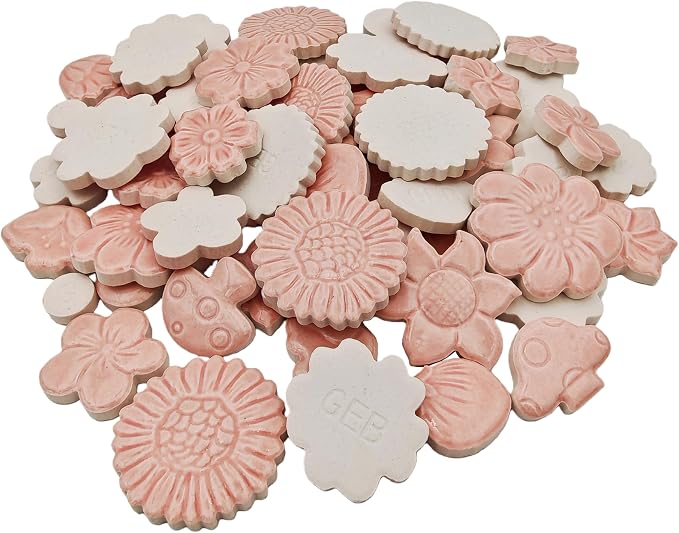 500g/1.1lb Ceramic Mosaic Tiles Mixed Shapes of Flowers, Mushrooms - Image 6