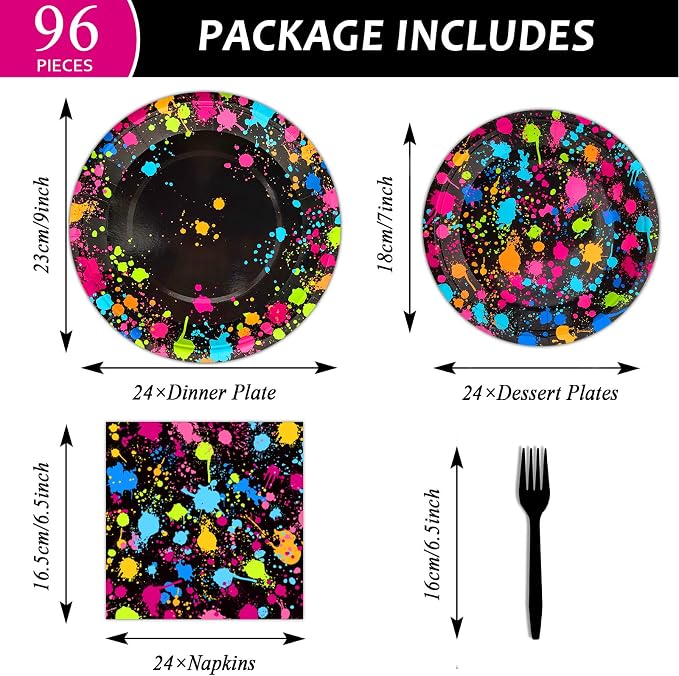 Neon Party Supplies for 24 Guests Neon Plates and Napkins Tableware Set Glow - Image 2