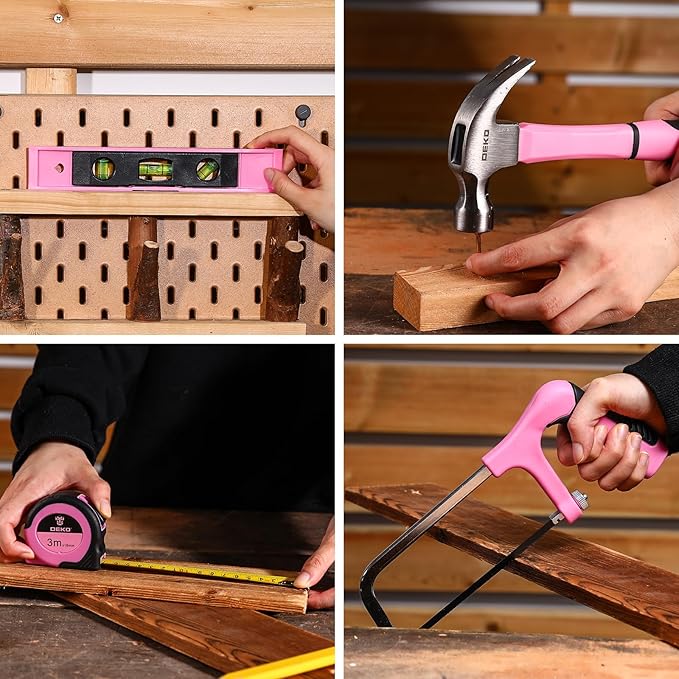DEKOPRO Pink Drill Tool Kit Set: 20V Cordless Power Drill Tool Box with Battery Electric Drill Driver for Men Home Hand Repair Basic Toolbox Tools Sets Drills Case, DKMT186-GP