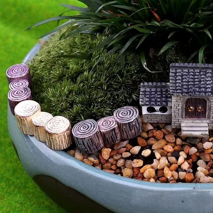 6Pcs Tree Stump Resin Craft Miniature Figurine Decorative Moss Micro Landscape - Image 3