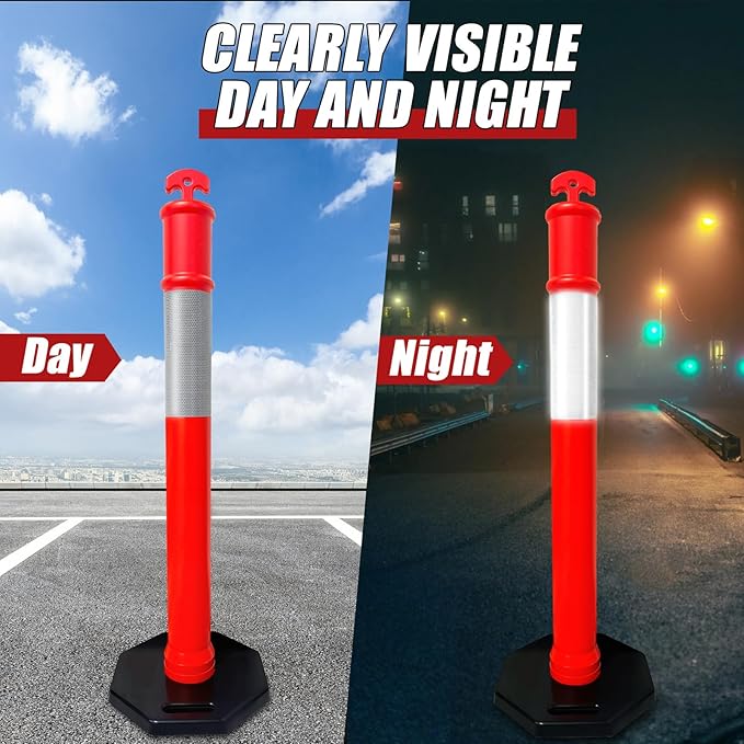 CJ Safety 44" inch Orange PE Delineator Post Cone, Heavy Duty Recycled Rubber Base, 10" Reflective Band, Pipe Insulation, Safety cones, Traffic cones for No Parking (Set of 3 Pack)