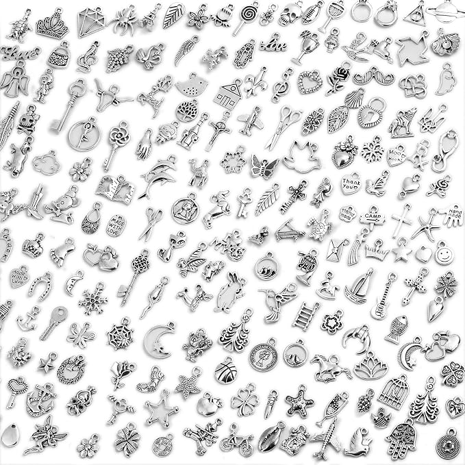 Acejoz 200Pcs Silver Charms for Jewelry Making and Bracelets, Wholesale Bulk by ProfessionalDIYArtSupplier
