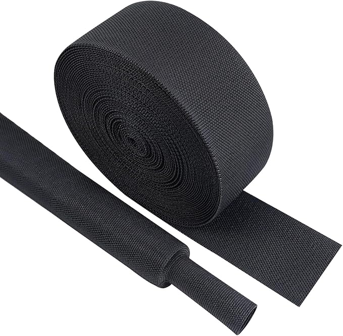 Black 2:1 Ratio Automotive Heat Shrink Braided Sleeving,Wear-Resistant Flat Woven Shrinkable Sleeve Fabric Car Cable Wires Hoses Protection (1-3/8"-8ft)