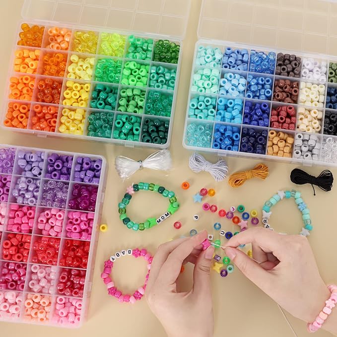 QUEFE 72 Colors Pony Beads for Bracelets Making Kit, 9mm Pony Beads and Letter - Image 4