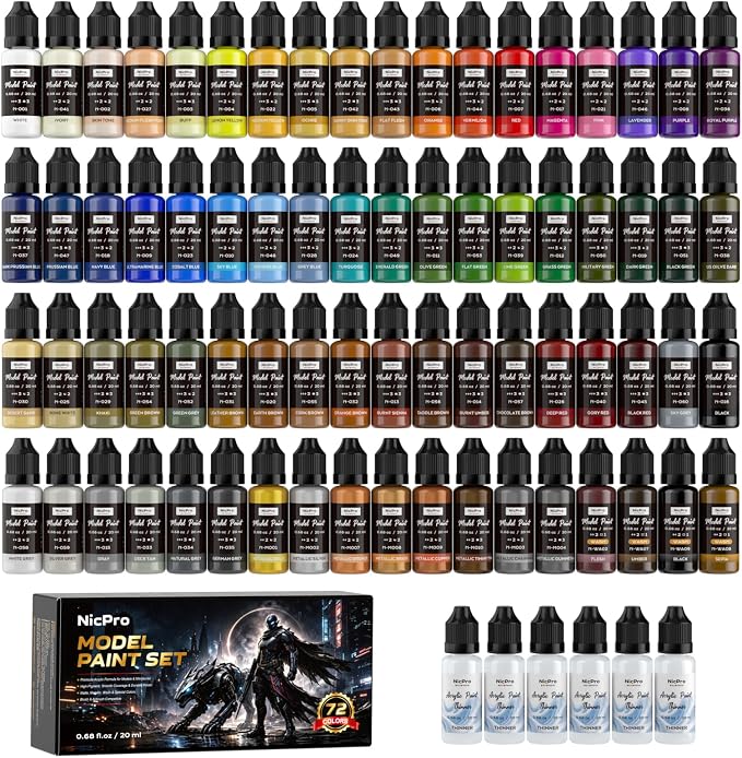 Nicpro 72 Colors Model Paint Set, 20ml Ready to Use Modeling Acrylic Paints | by Nicpro