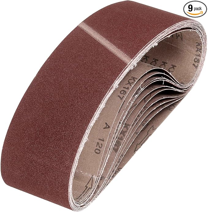 HARFINGTON 4 x 21 3/4 Inch Sanding Belts, 9 Pcs 120 Grit Aluminum Oxide Abrasive Belt Sander File Belt for Woodworking, Metal Polishing, Knife Sharpener