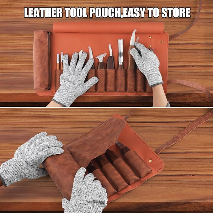 18Pcs Wood Carving Tools Sets with Custom Storage Bag,Wood Carving Knives Kit,Wood Whittling Kit Working Carving Knife Tools Set for Beginner and Carpenter