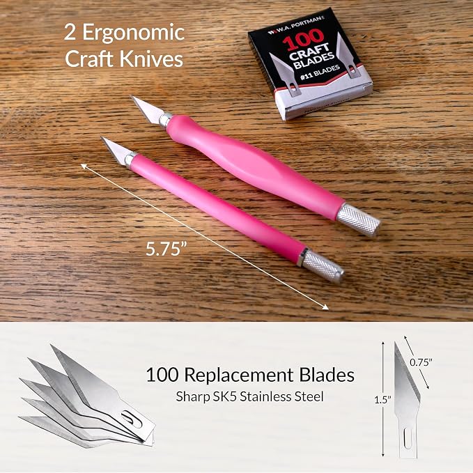WA Portman 2-Piece Pink Craft Knife Set – Sharp, Durable Hobby Knife Set - Image 2